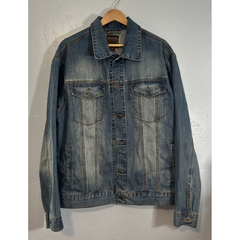 Roper Men's M Denim Jacket USA Flag Western Cowboy Americana